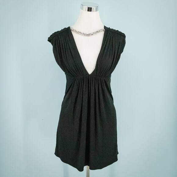 Sky Brand Size Medium M Black Deep V Neck Rhinestone Detail Knit Mini Dress - Picture 1 of 6